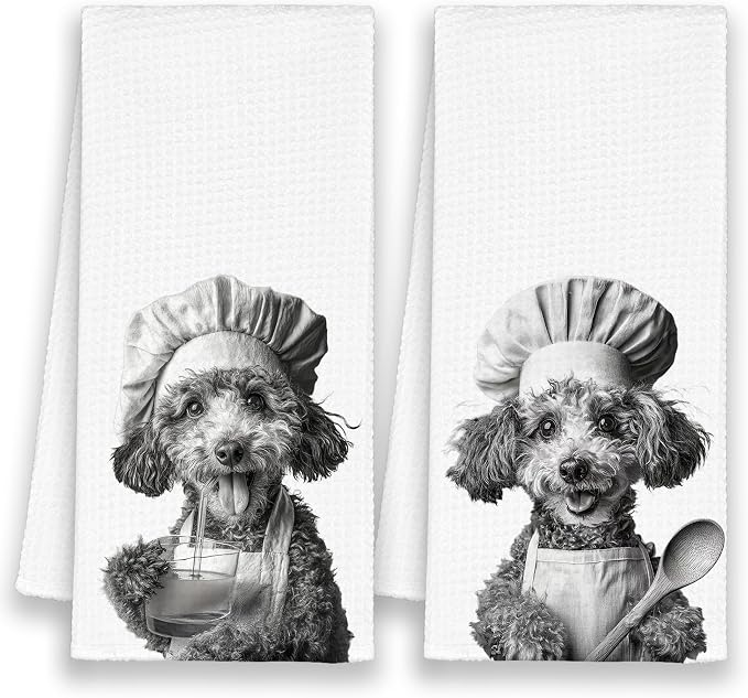 Dog Poodle Kitchen Towels Set of 2, Funny Cute Hand Bathroom Towels Gifts by Xmsaitar