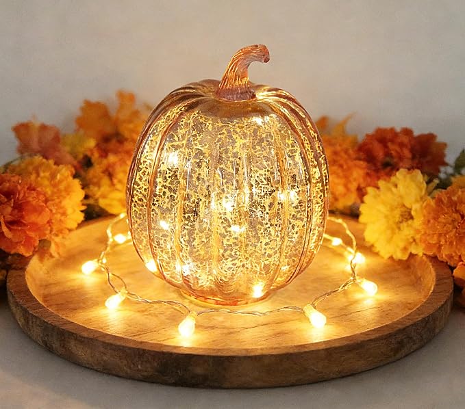Fall Decorations for Home, Mercury Glass Pumpkin Light - Image 5