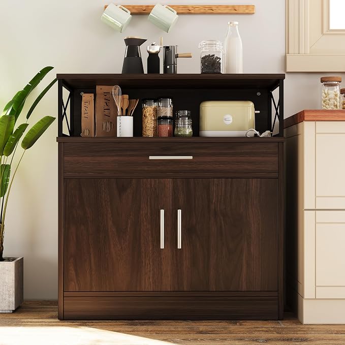 Vongrasig Coffee Bar Cabinet, Farmhouse Kitchen Storage Cabinet - Image 2