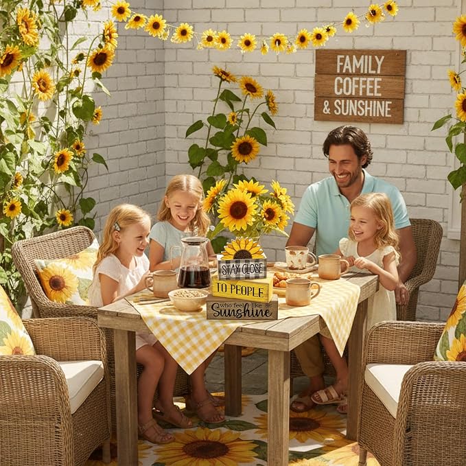 Lineshading 4 Pcs Farmhouse Sunflower Table Decorations Stackable Rustic Wooden - Image 5
