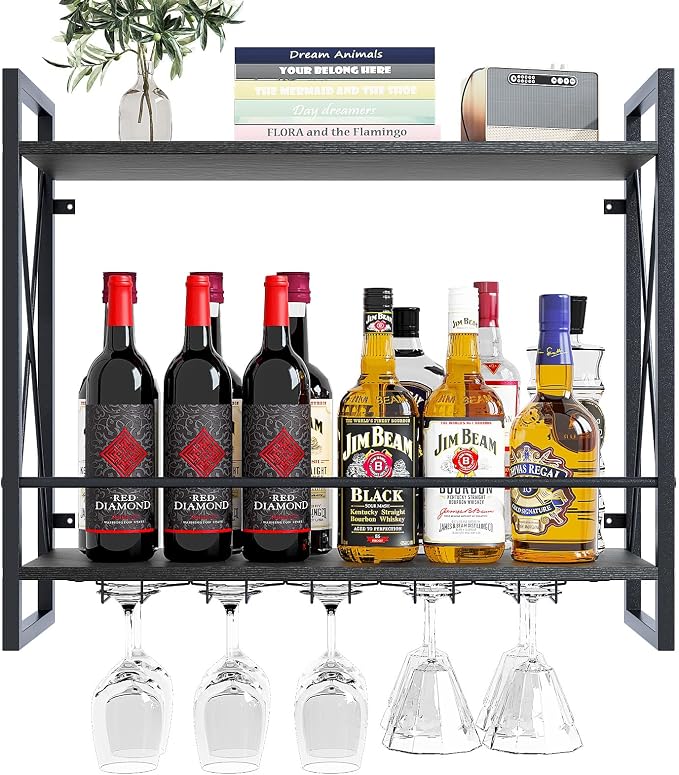 Dokser Wine Rack Wall Mounted 2 Tier Shelf, Wall Wine Rack by Dosker