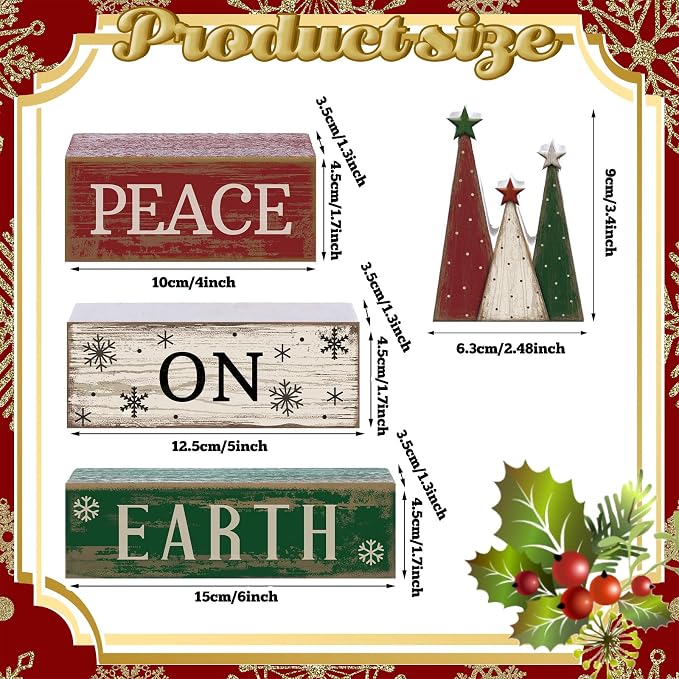 Lineshading 4 Pcs Christmas Table Decoration Wooden Christmas Tree Sign Winter - Image 4