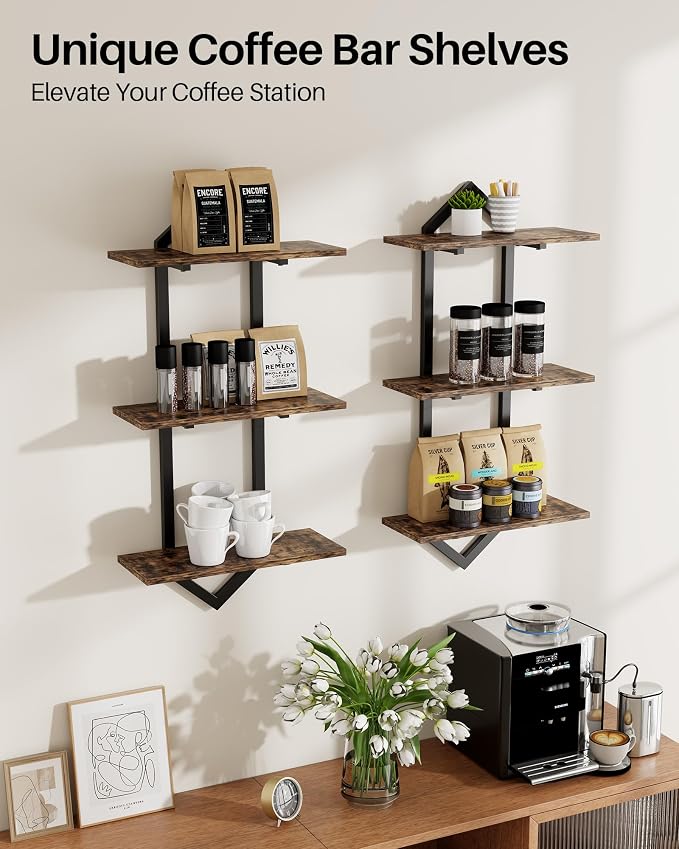 3 Tier Floating Shelves, Modern Geometric Wooden Shelf - Image 5
