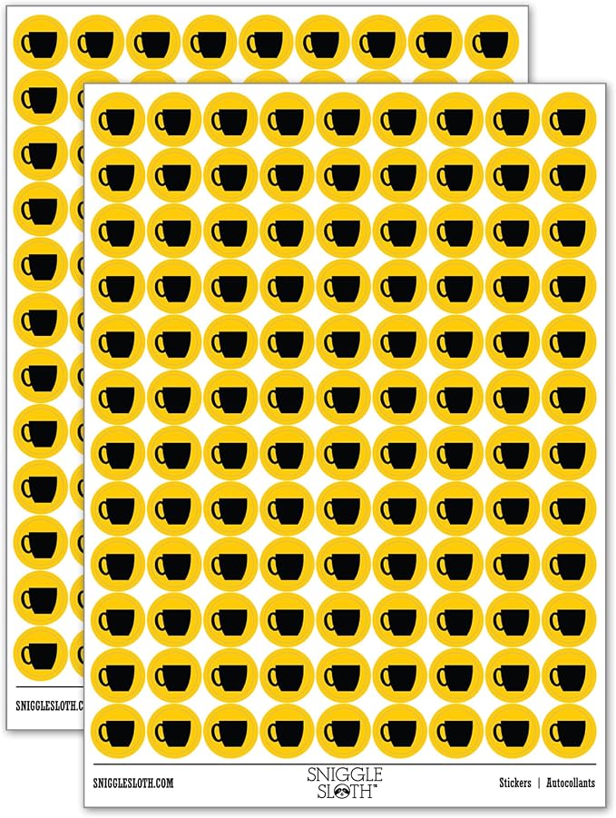 Coffee Mug Cup Solid 200+ Round Stickers by Sniggle+Sloth
