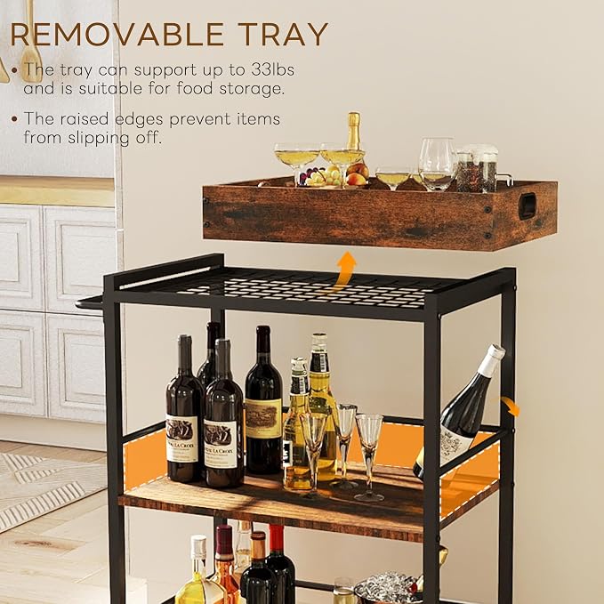3 Tier Kitchen Cart, Rolling Bar Cart - Image 3
