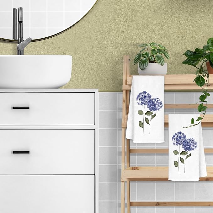Purple Hydrangea Flowers Floral Kitchen Towels Set of 2 - Image 5