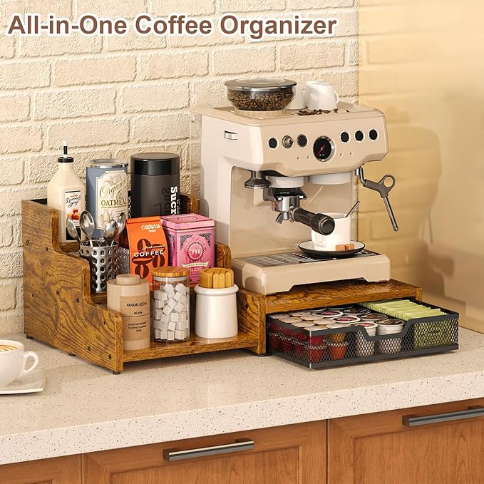 Coffee Station Organizer with K Cup Holder, 28 Pod Capacity, 3-Tier Syrup Rack - Image 2