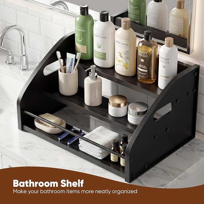 Countertop Liquor Bottle Organizer Shelf, 3-Tier | Rustic Display Rack - Image 7