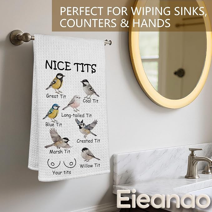Funny Bird Hand Towel, Nice Tits Humor Bathroom Hand Towel - Image 4