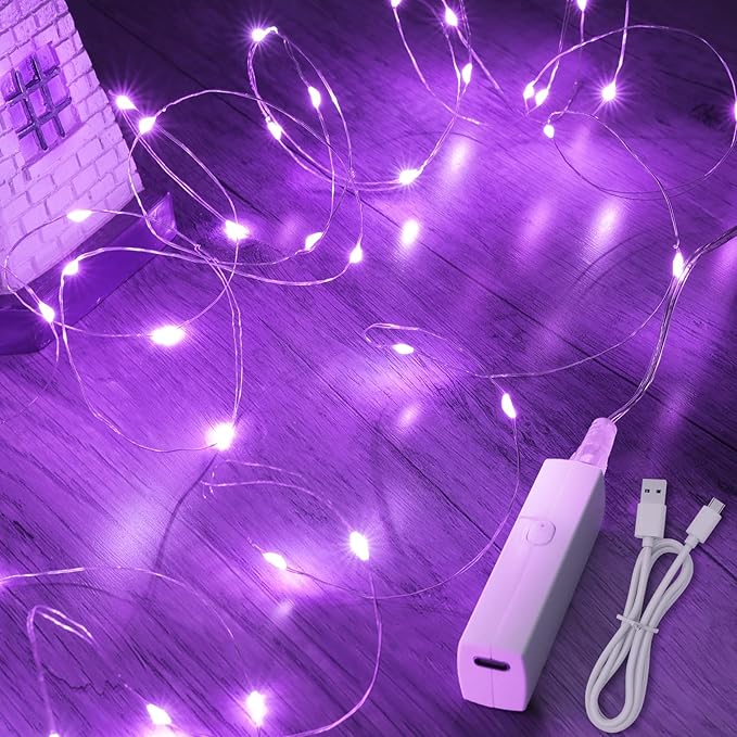 Lakumu 16FT Purple Fairy Lights, Rechargeable Battery Operated String Lights by Lakumu