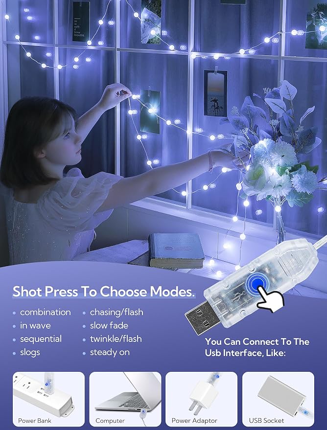 Upgrade Globe String Lights, 10FT 30 LED USB Fairy Lights, 8 Modes Crystal - Image 3