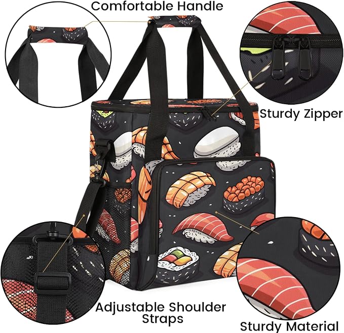 Sushi Coffee Maker Travel Bag, Food Insulated Grocery Bag Travel Picnic - Image 6
