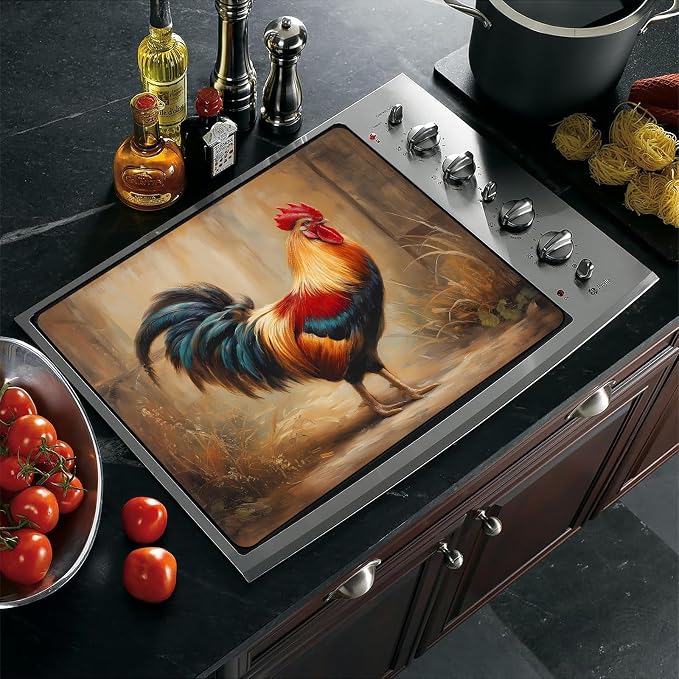 Farmhouse Rooster Stove Top Cover 28.3 x 20.5 Inches, Heat Resistant Glass - Image 4