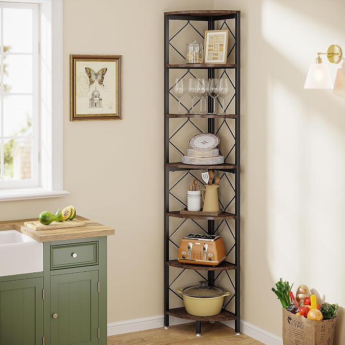 Tribesigns 7-Tier Corner Shelf, 78.7” Extra Tall Corner Bookcase, Industrial by Unknown