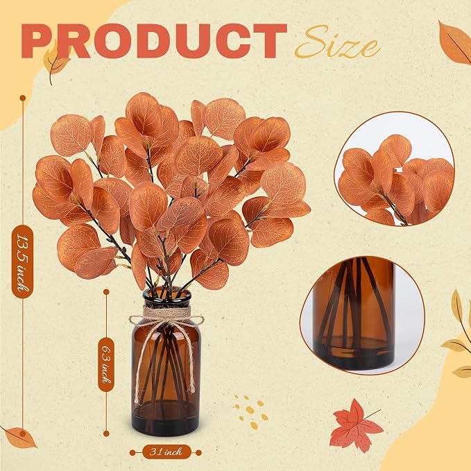 Der Rose 13.5" Fake Plants for Fall Bathroom Decor Autumn Artificial Eucalyptus - Image 2