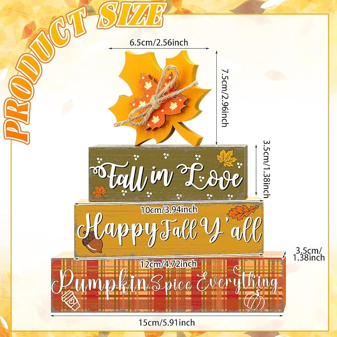 Geelin 4 Pcs Thanksgiving Decorations Fall Wooden Sign Maple Leaves - Image 4