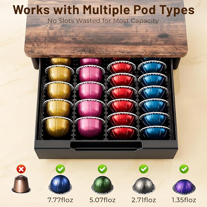 Coffee Pod Drawer Organizer for Nespresso Vertuo, Patented Flexible Slot Design - Image 5