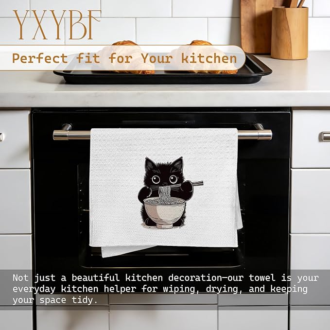 Funny Japanese Noodle Black Cat Hand Dish Tea Towels - Image 3