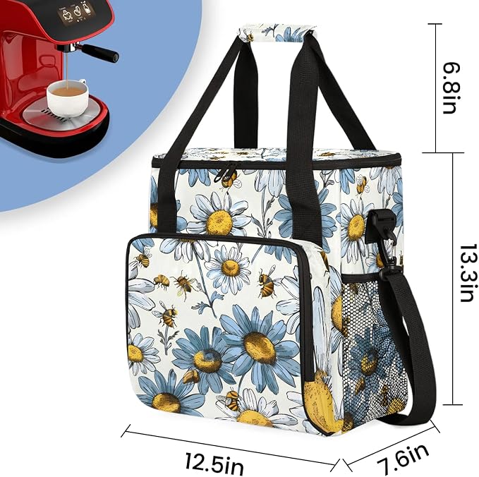 Daisy Bee Coffee Maker Carring Bag, Large Insulated Storage Organizer Case Tote - Image 2