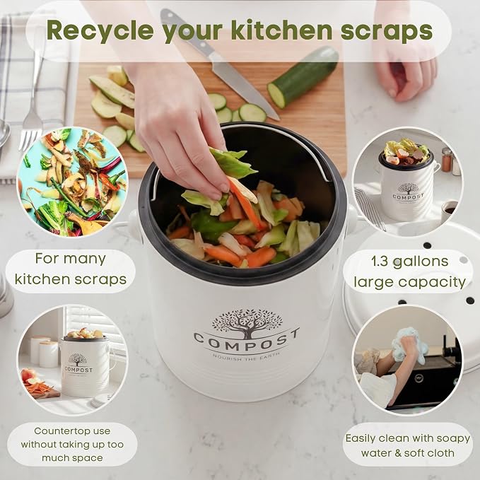 Perfnique Kitchen Compost Bin, 1.3 Gallon Countertop Compost Bin - Image 3