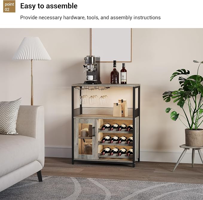 Jojoka LED Lighted 3-Tier Wine Bar Cabinet, Freestanding Sideboard Buffet - Image 7