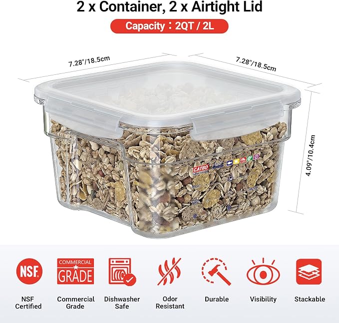 2 Pack 2 QT Commercial Airtight Food Storage Containers, Stackable Food Prep - Image 2