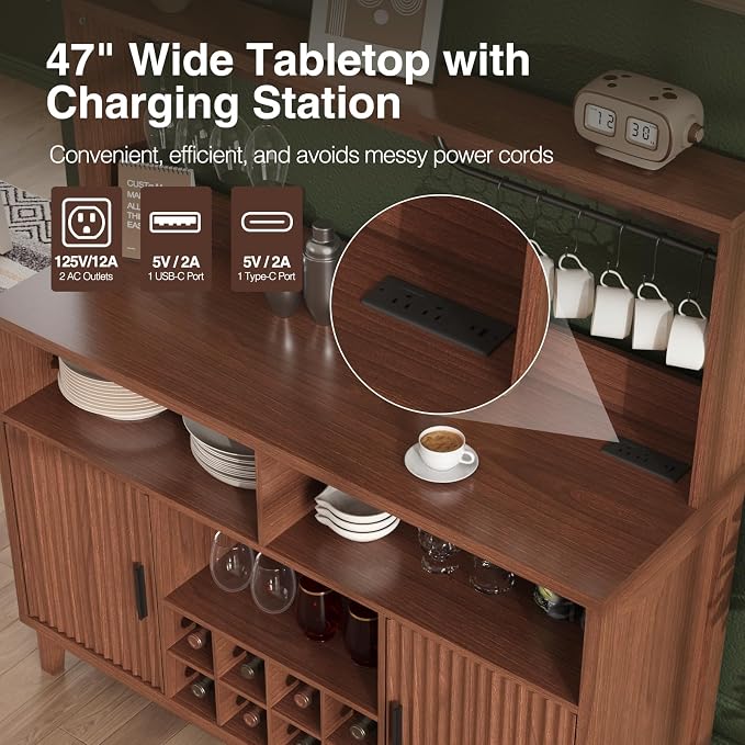 Vabches Fluted Coffee Bar Cabinet - Image 4
