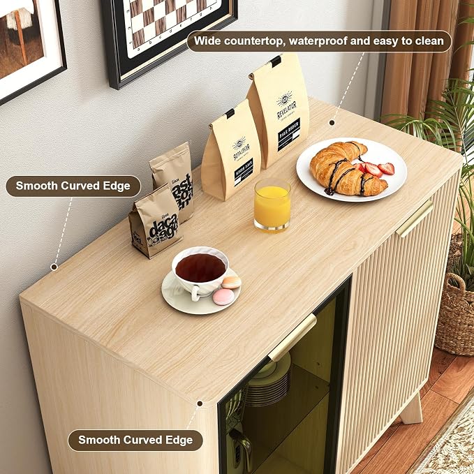 Fluted Buffet Cabinet with Storage, Small Coffee bar Cabinet with Adjustable - Image 7