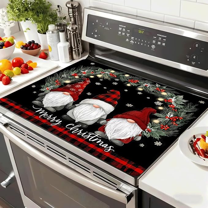 Christmas Gnome Stove Top Cover 28.3 x 20.5 Inches, Heat Resistant Glass Stove by KKYEJLQYI
