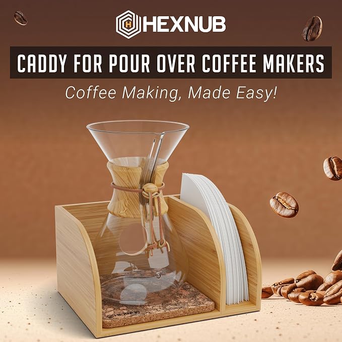 HEXNUB Pour Over Caddy for Chemex Bodum Cosori Coffee Makers Cork | Handmade - Image 2