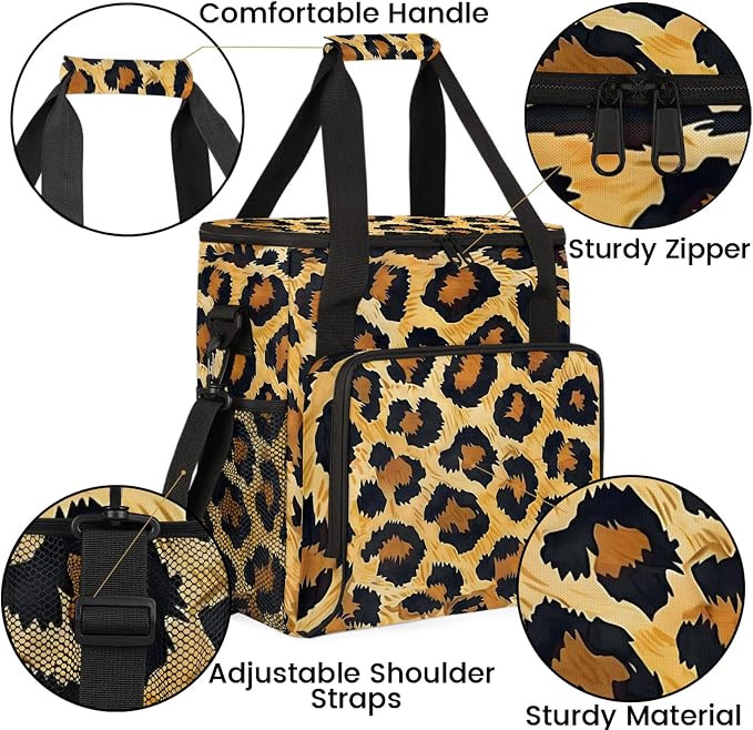 Leopard Cheetah Printed Coffee Maker Carring Bag, Large Insulated Storage - Image 6