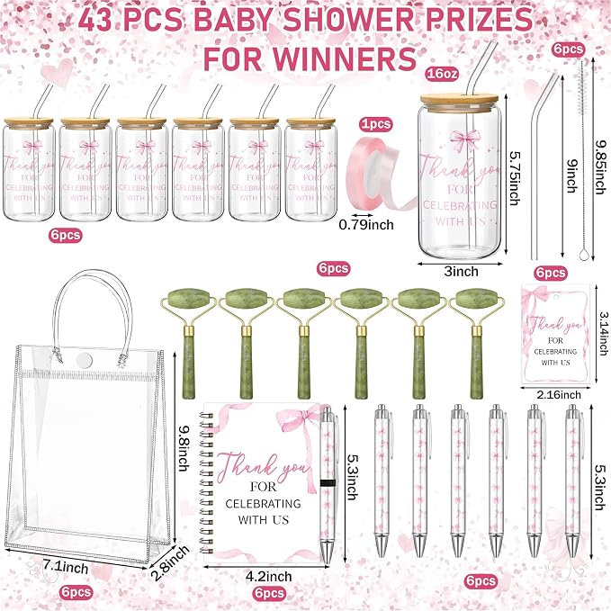 Reallnaive 6 Set Pink Bow Baby Shower Game Prizes - Image 4