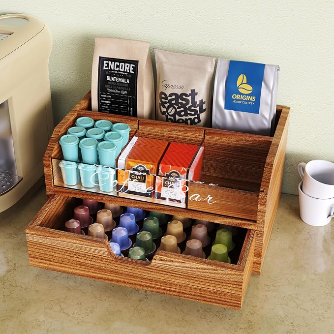 NiHome Solid Wood & Acrylic Coffee Station Organizer - Image 2