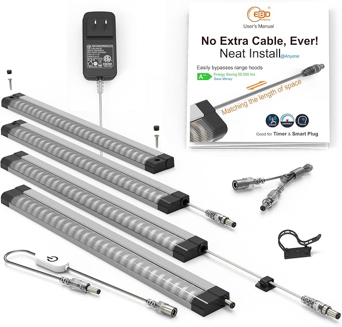 EBD Under Cabinet Lighting Plug in 4 Pcs 12 Inch, Dimmable No Messy Wires by ExcelBrighterDevelopmentLtd