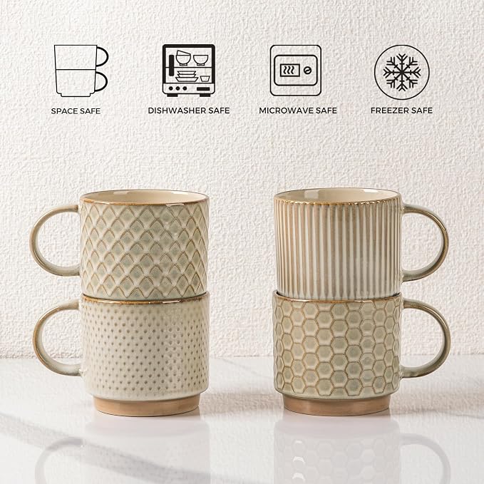 GBhome 12OZ Stackable Coffee Mugs Set of 6, Ceramic Coffee Mugs - Image 7