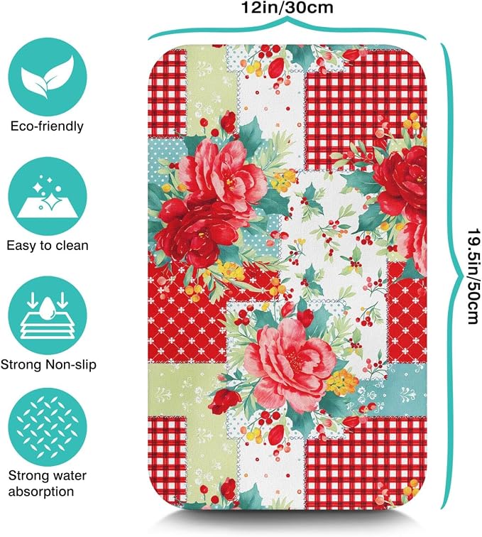 Kitchen Counter Drying Mat, Floral Patchwork Design, 12x20 Inch - Image 4