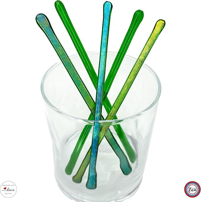 studioTica Handmade Glass Swizzle Sticks: Shamrock Fire, Cocktail + Hiball - Image 4