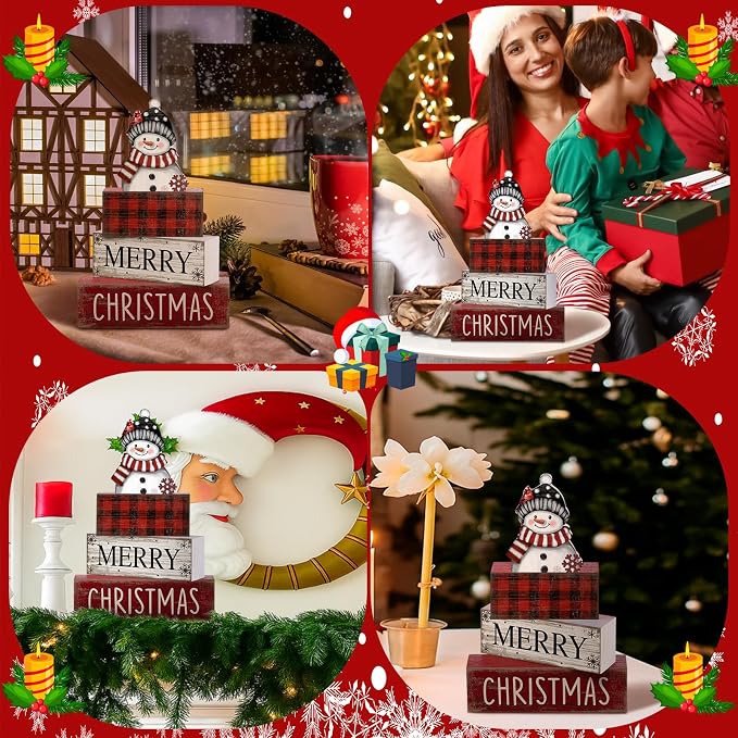 Lineshading 4 Pcs Christmas Table Decoration Wooden Snowman Decor Christmas - Image 4