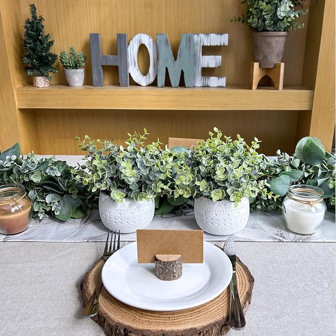 Winlyn Set of 2 Small Artificial Potted Plants Faux Eucalyptus Plant in White - Image 3