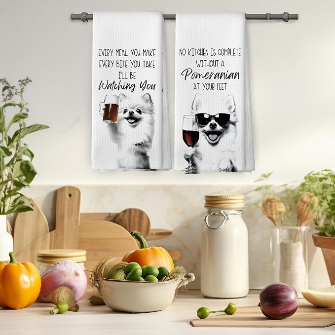 Pomeranian Kitchen Towels Set of 2, Dog Kitchen Accessories, Bar Decor - Image 4
