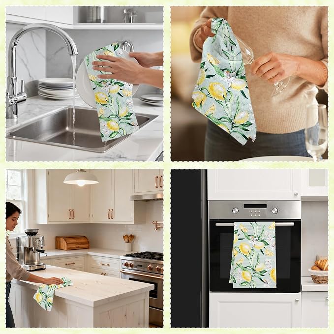 Farmhouse Lemon Kitchen Towels, Citrus Fruit Absorbent Hand Towel - Image 6