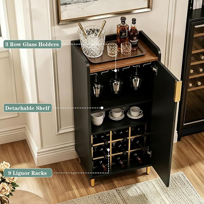 ARTPOWER Mini Bar Cabinet for Apartment, Fluted Wine Bar Cart - Image 3