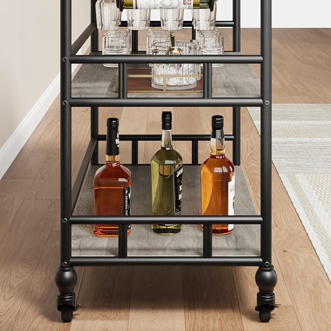 Garvee Bar Cart with Wheels, 3-Tier Rolling Serving Cart with Removable Tray - Image 8