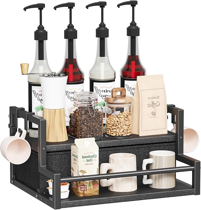 Homeiju Coffee Syrup Organizer Rack, 2-Tier Bottle Coffee Bar Accessories - Image 8