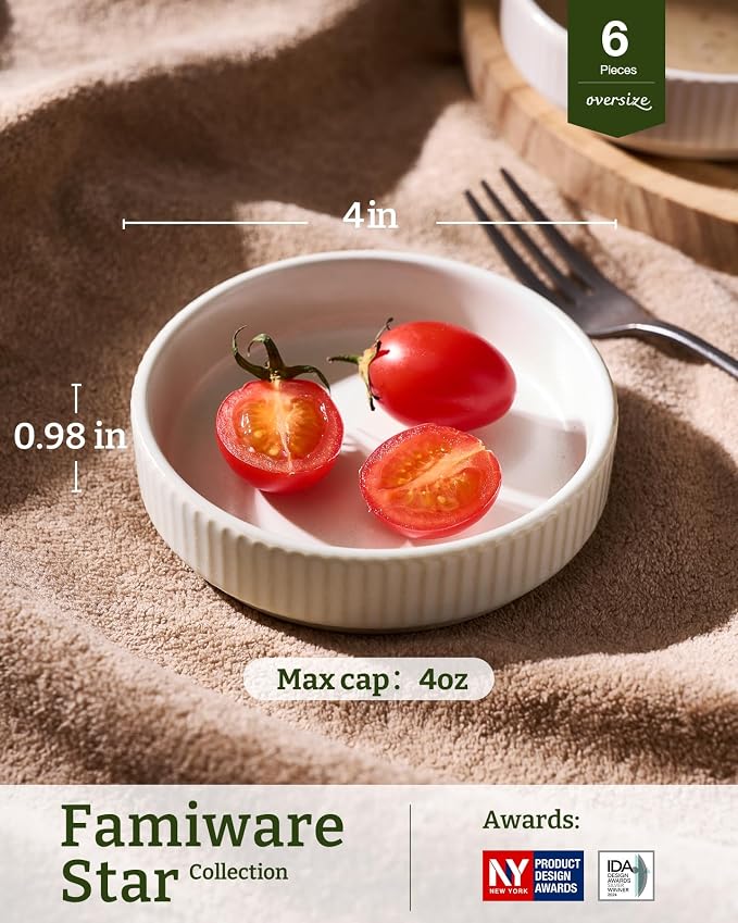 famiware Star Soy Sauce Dish Ceramic Dipping Bowls Set of 6, 4 oz Individual - Image 3