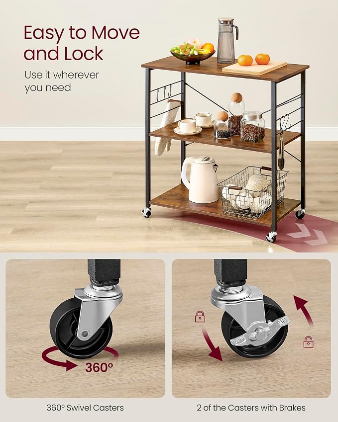 VASAGLE Kitchen Shelf on Wheels, 31.5 Inches Serving Cart - Image 4