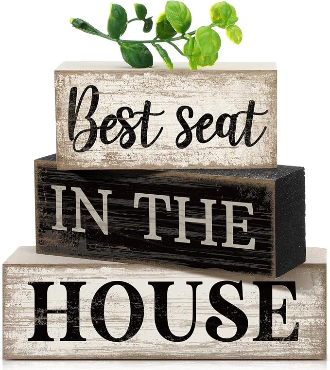 Moucuny 4 Pcs Bathroom Shelf Decor Signs Farmhouse Best Seat in the House by Moucuny