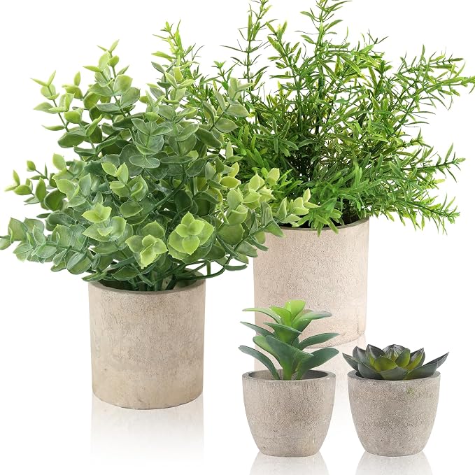 ALAGIRLS 4 Pack Small Fake Plants, Small Faux Plants in Pulp Pot, by ALAGIRLS