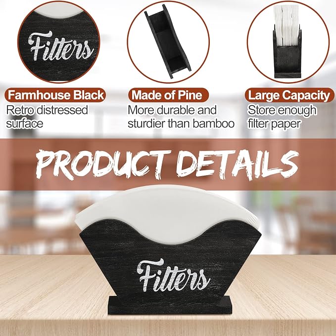 Juexica Farmhouse Cone Coffee Filter Holder Storage number 4 Rustic Wood Holder - Image 3