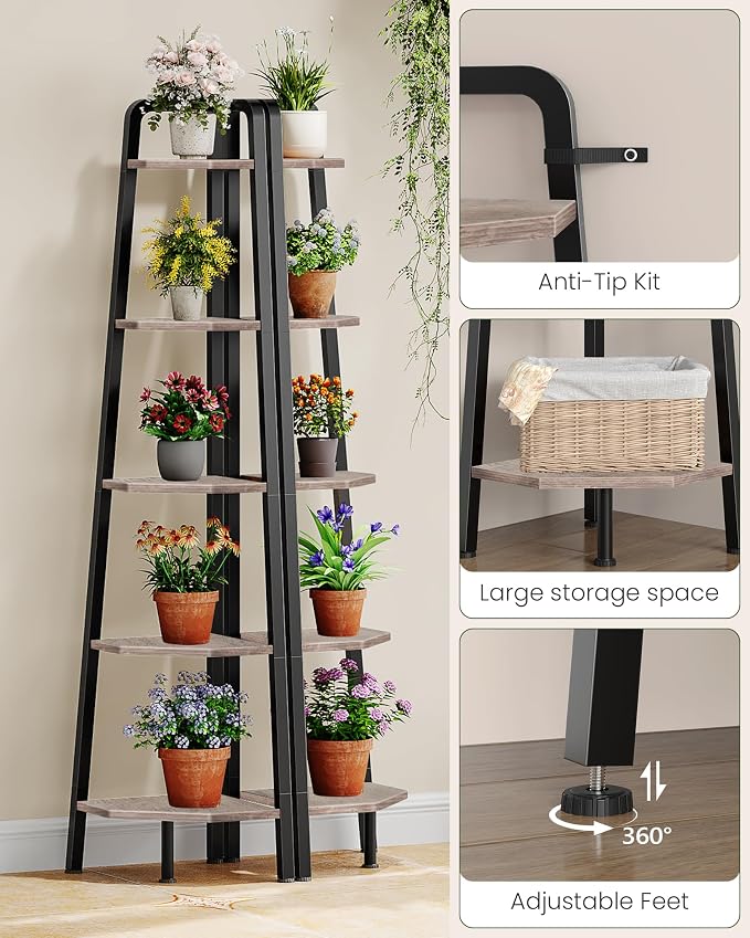 CHOEZON Corner Shelf, 5-Tier Ladder Corner Shelf, Ladder Bookshelf, 59.6" Tall - Image 5